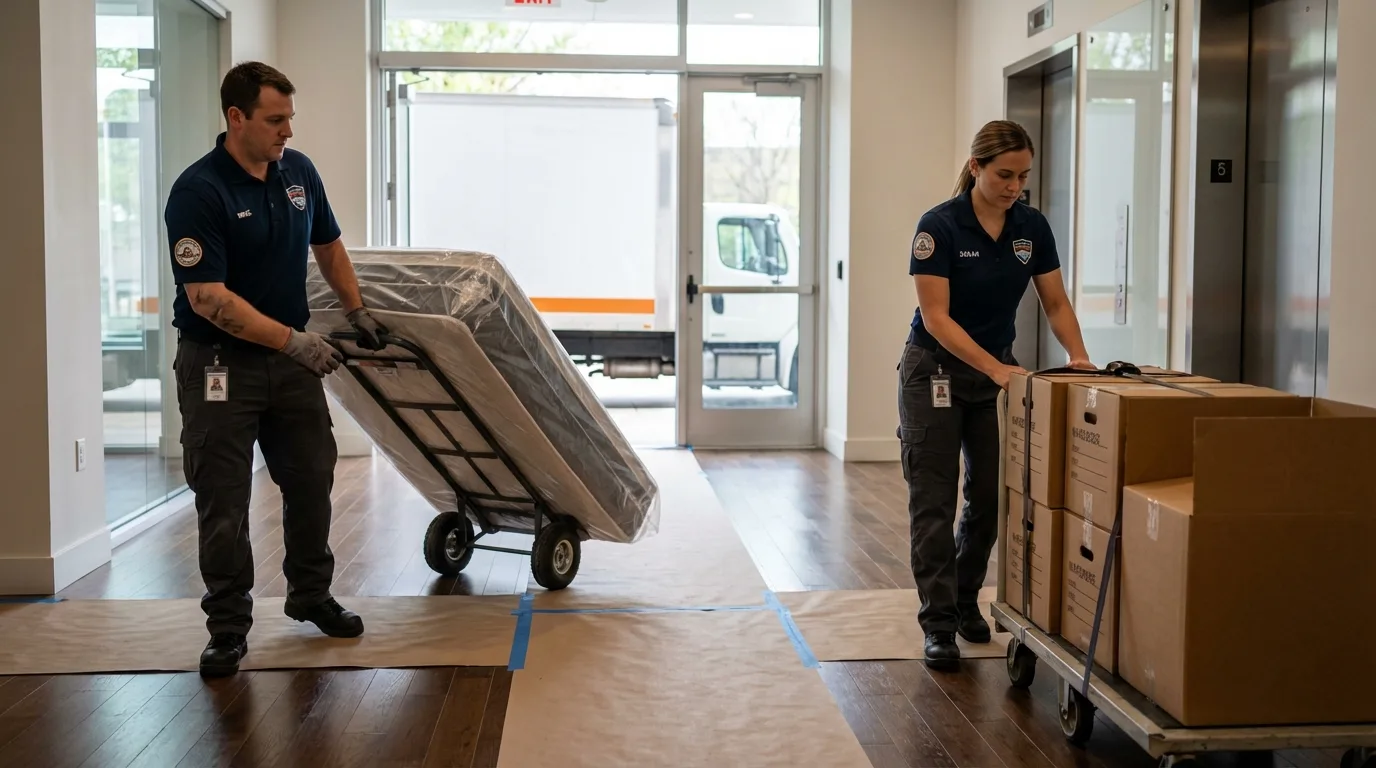 Professional apartment movers loading elevator in Ida Grove, IA